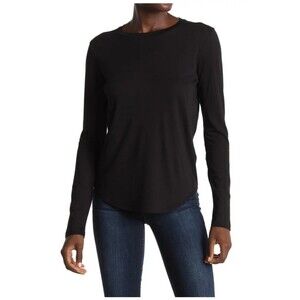 Black Vince Pima Cotton Modal Long Sleeve Crew Neck Pullover T-Shirt Top (NWT)